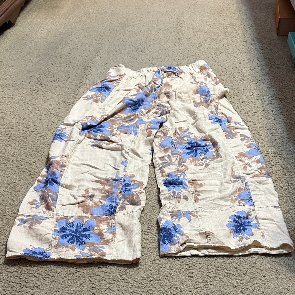 Floral Blue and Brown Women's Pants - Picture 4 of 4